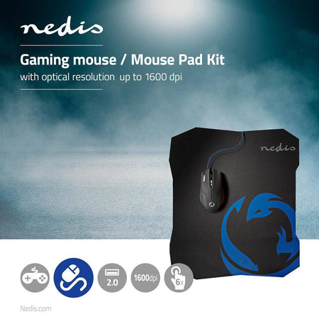 Set Mouse Gaming cu fir +Mouse Pad 1600 DPI 6 butoane Nedis