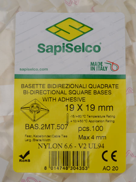 Set suporti cu adeziv patrat mic 19x19mm alb 100buc BAS.2MT.507 SapiSelco Italy