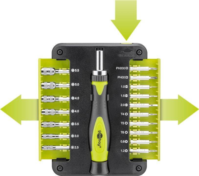 Set surubelnita 17biti CrV 3x capete plane 1mm 1.5mm 2mm 2x Phillips PH000 PH00 3x Torx T4 T5 T6 2x stele Star 0.8 1.2 7x hexago