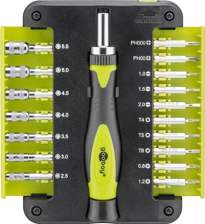 Set surubelnita 17biti CrV 3x capete plane 1mm 1.5mm 2mm 2x Phillips PH000 PH00 3x Torx T4 T5 T6 2x stele Star 0.8 1.2 7x hexago