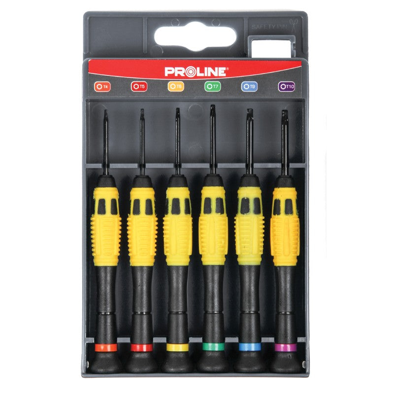 Set surubelnite precizie TORX T4 T5 T6 T7 T9 T10 din otel special calit aliaj nichel-crom-molibden cu maner Proline 10225