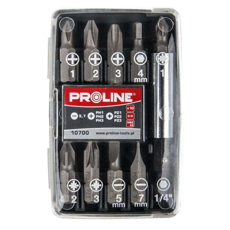 Set varfuri CrV S2 in cutie PH1 PH2 PZ1 PZ2 varf negativ 6mm prelungitor magnetic 1/4 inch Proline 10699