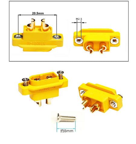 Soclu alimentare DC XT60 tata 2pini lipire montare pe panou 30A 500V galbena AMASS XT60E1-M / XT60E-M