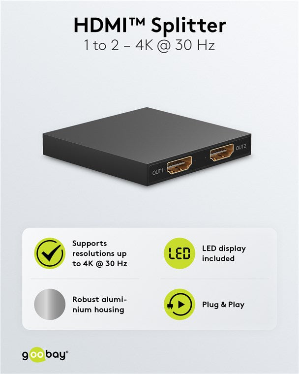 Splitter HDMI V1.4 1 intrare la 2 iesiri 4K30Hz 1080p60Hz Goobay 58480