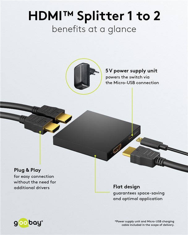 Splitter HDMI V1.4 1 intrare la 2 iesiri 4K30Hz 1080p60Hz Goobay 58480