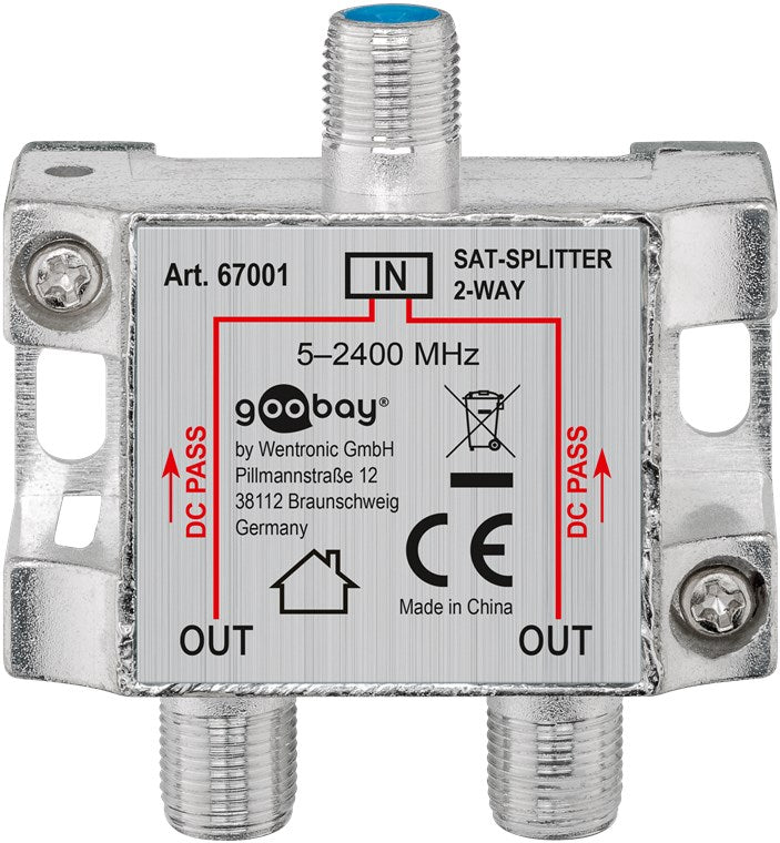 Splitter SAT 2 iesiri pentru dispozitive prin satelit 5-2400MHz Goobay 67001