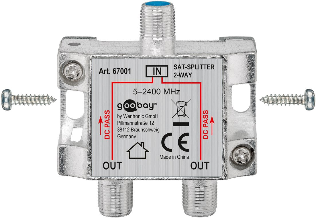 Splitter SAT 2 iesiri pentru dispozitive prin satelit 5-2400MHz Goobay 67001