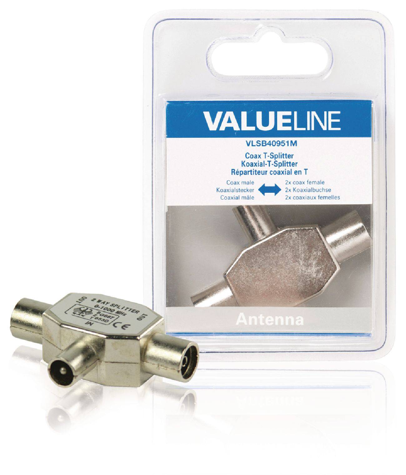 Splitter T Coaxial tata - 2x Coaxial mama Valueline