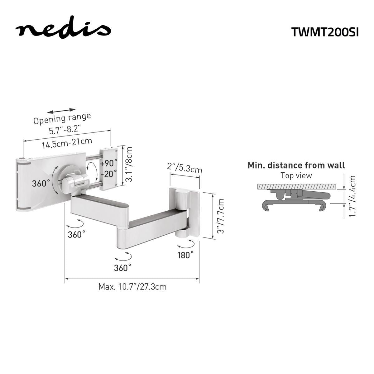 Suport de perete pentru tableta cu miscare pe 3 directii 7 - 12" Nedis