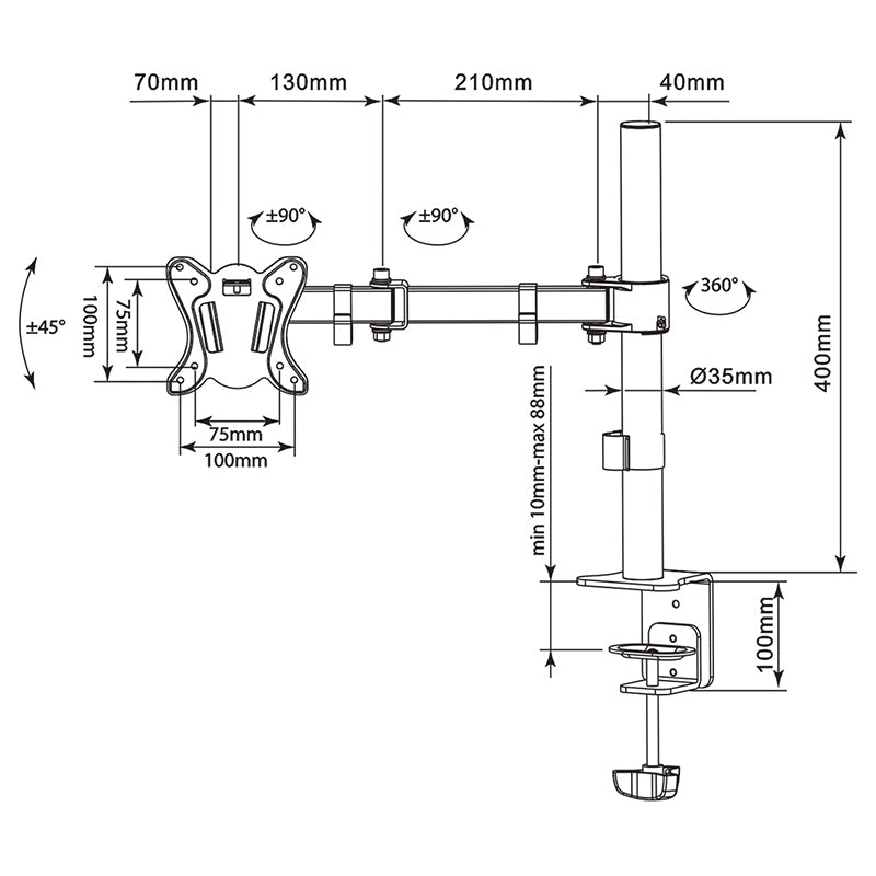 Suport monitor 13-27inch VESA 75x75 100x100 UCH0211 Cabletech