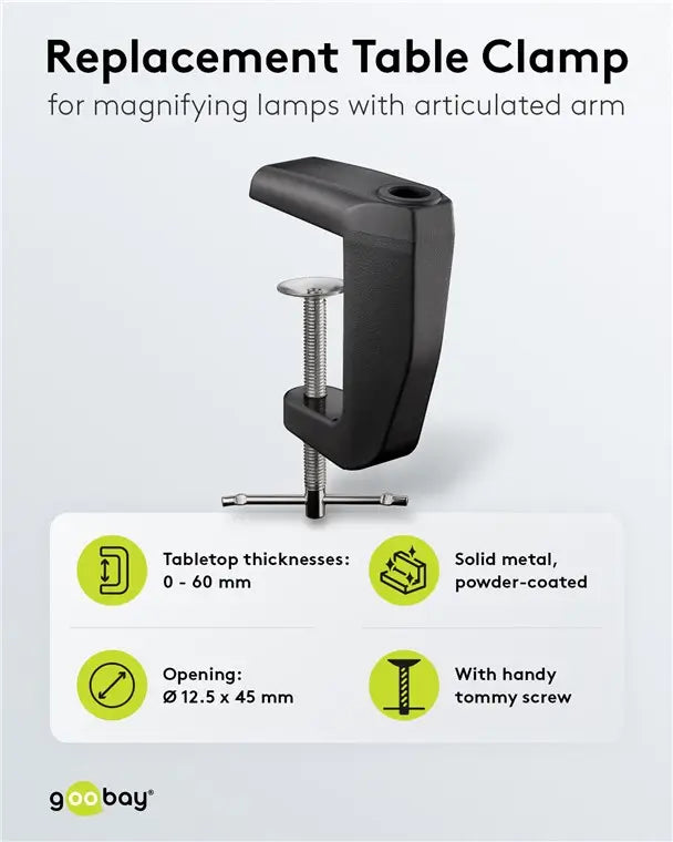 Suport prindere birou negru rezerva pentru lampa de lucru pentru cod 65575 /64986 /64988 /64990 Goobay 64987