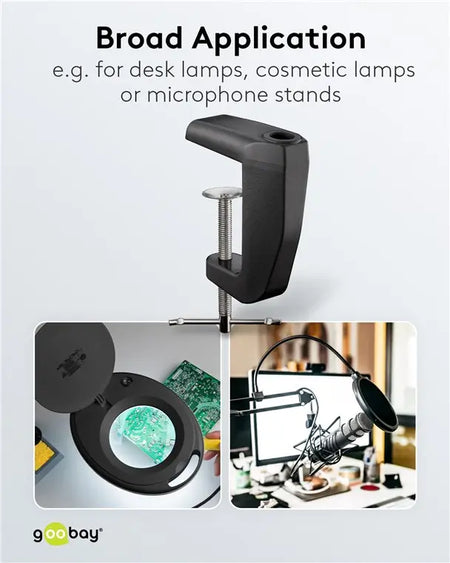 Suport prindere birou negru rezerva pentru lampa de lucru pentru cod 65575 /64986 /64988 /64990 Goobay 64987