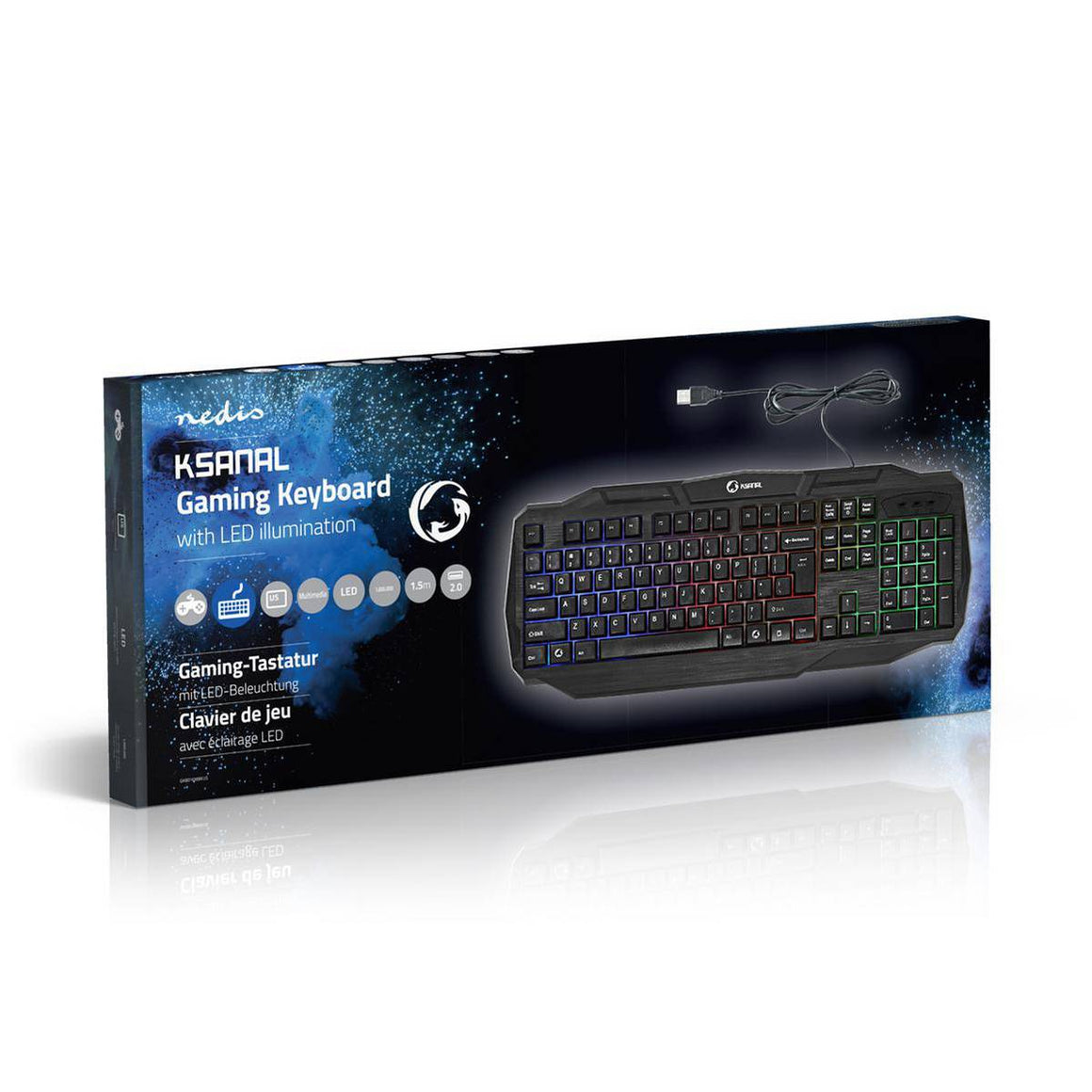 Tastatura Gaming cu fir USB 2.0 US International negru Nedis