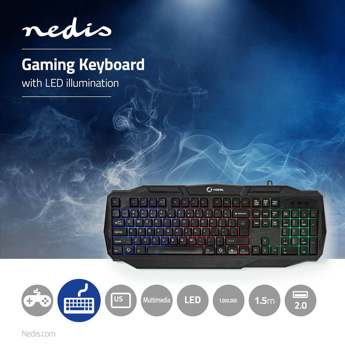 Tastatura Gaming cu fir USB 2.0 US International negru Nedis