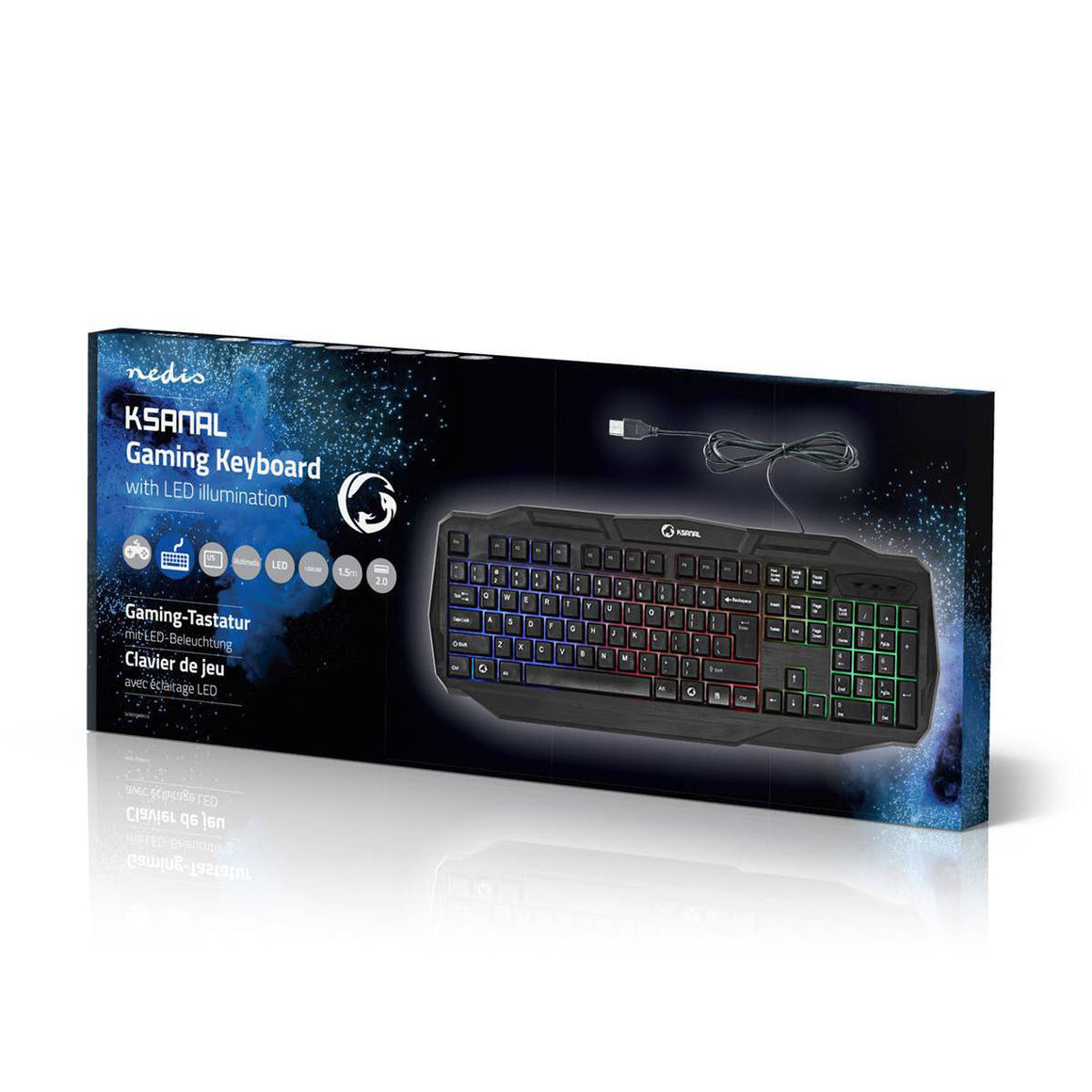 Tastatura Gaming cu fir USB 2.0 US International negru Nedis