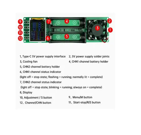 Tester 2x 18650 LCD alimentare la USB type C KBAF0002-005 TESTER-2X18650-C