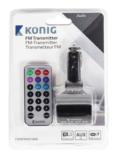 Transmitator Konig FM negru cu telecomanda